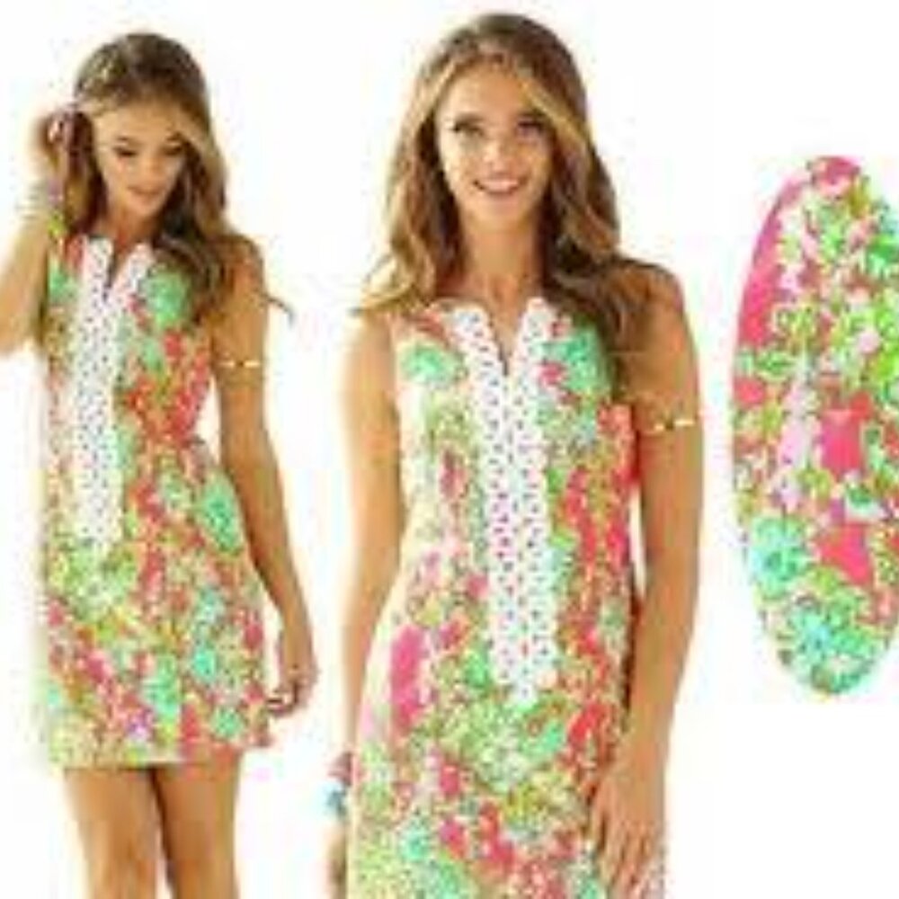 Lilly Pulitzer Cathy Shift Dress Flamingo Pink Southern Charm Lace Garden Party - Picture 3 of 14